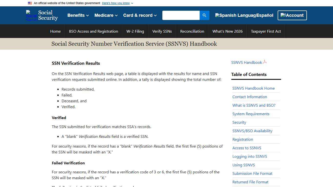 SSN Verification Service Handbook SSN Verification Results