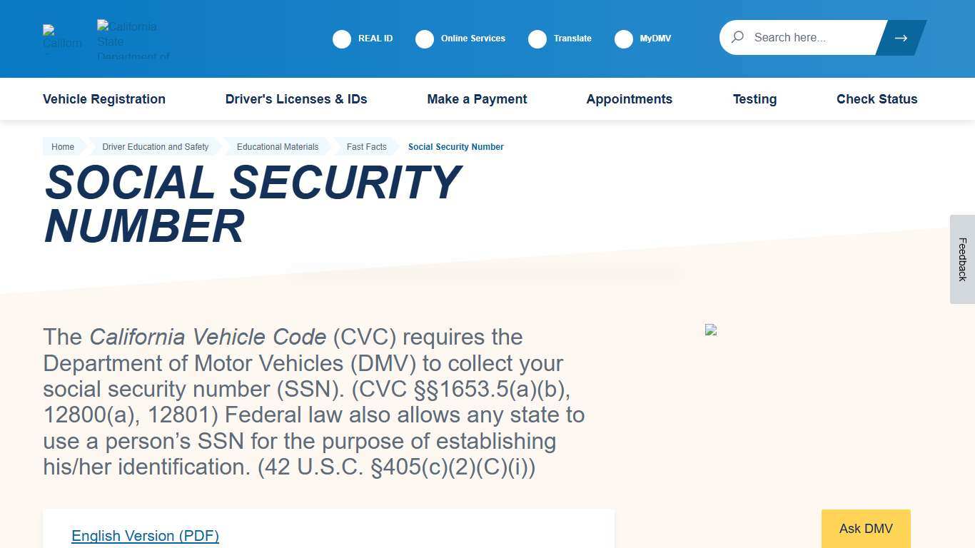 Social Security Number - California DMV