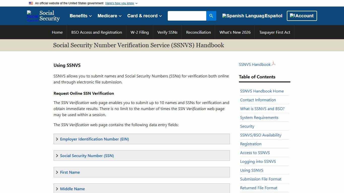 SSN Verification Service Handbook Using SSNVS